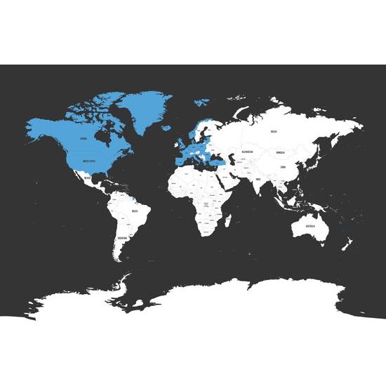 Obraz zaujímavá mapa na čiernom pozadí s modrým detailom