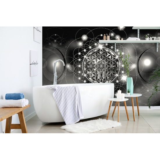 Samolepiaca tapeta čiernobiela Mandala v kúzelnom prevedení