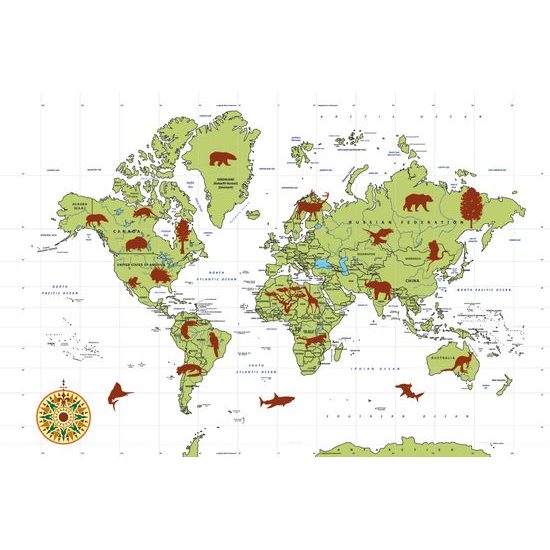 Tapeta mapa sveta so symbolickými zvieratami