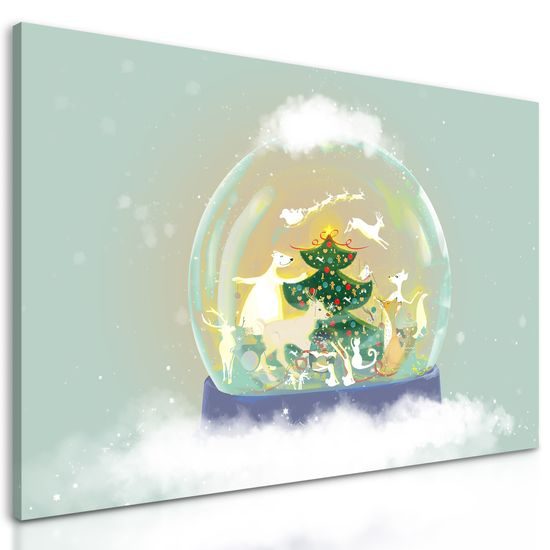 Obraz vianočný stromček so zvieratkami v snežítku