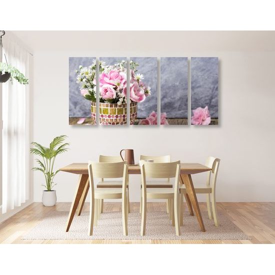 5-dielny obraz kvety v nádhernom črepníku