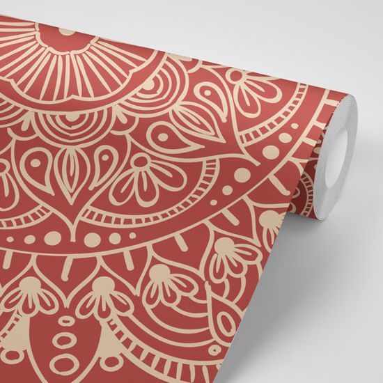 Samolepiaca tapeta biela Mandala doplnená bordovou farbou