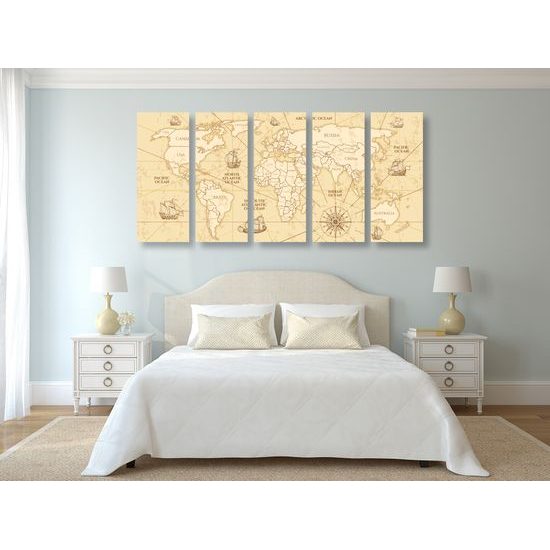 5-dielny obraz mapa sveta so starými obchodnými cestami