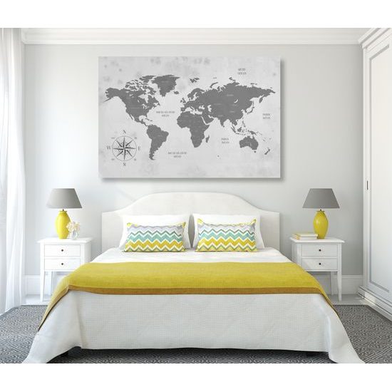 Obraz jednoduchá mapa sveta v čiernobielom prevedení