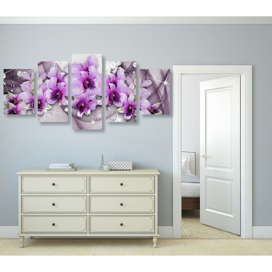 5-dielny obraz elegantné kvety na abstraktnom pozadí