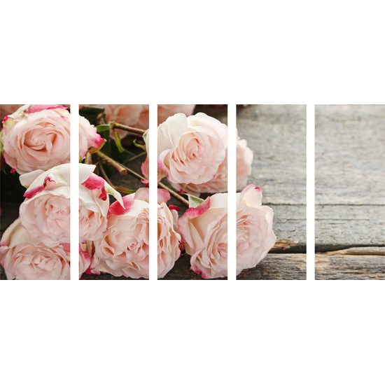 5-dielny obraz ruže na drevenom podklade