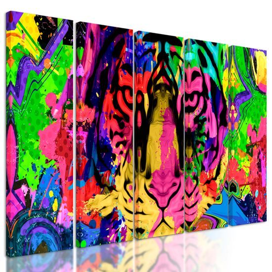 5-dielny obraz pestrofarebná hlava tigra