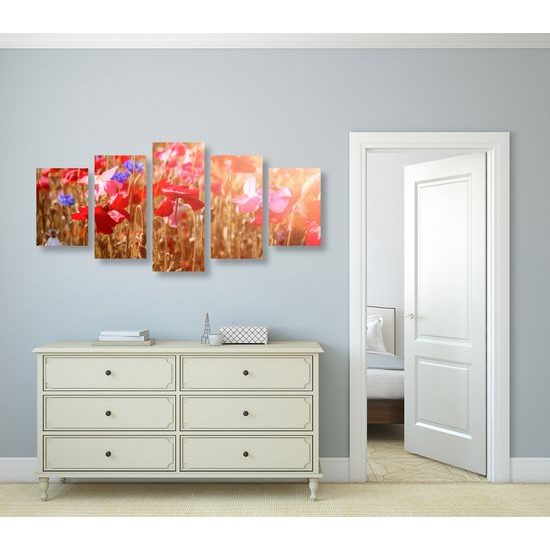 5-dielny obraz lúčne maky na slnečnej lúke