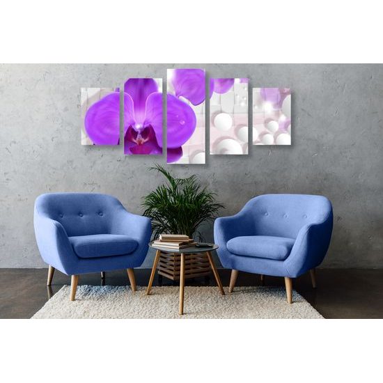 5-dielny obraz orchidea na elegantom pozadí
