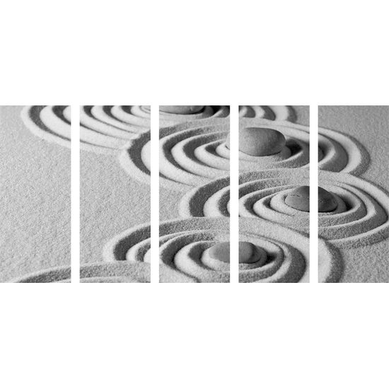5-dielny obraz plážové zátišie s Zen kameňmi v čiernobielom prevedení