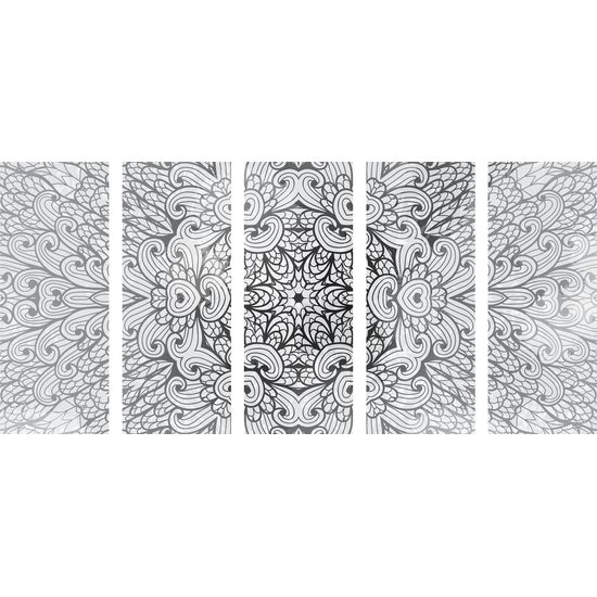 5-dielny obraz umelecká Mandala v čiernobielom prevedení