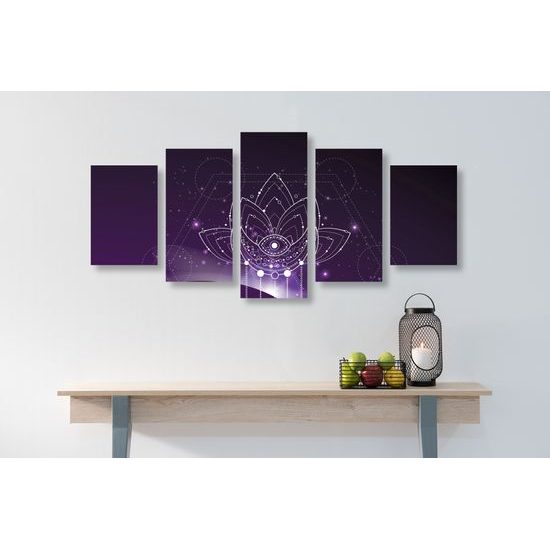 5-dielny obraz Feng Shui symbol na fialovom pozadí