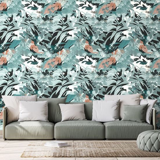 Samolepiaca tapeta tropický prales v modrom prevedení