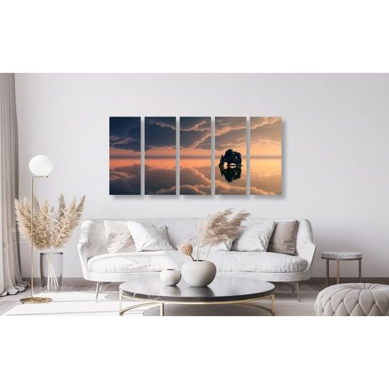 5-dielny obraz skala uprostred mora