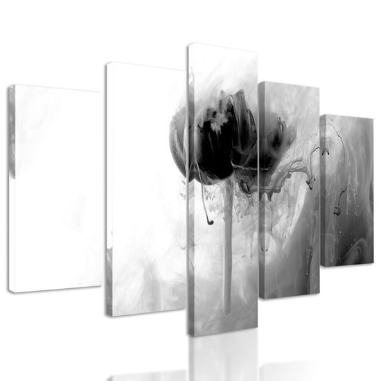 5-dielny obraz umelecké stvárnenie kvetu v čiernobielom prevedení