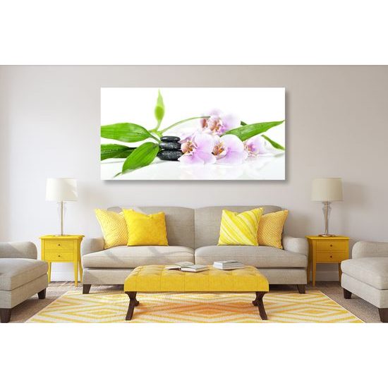 Obraz ukľudňujúce Zen zátišie s kvetmi orchidei