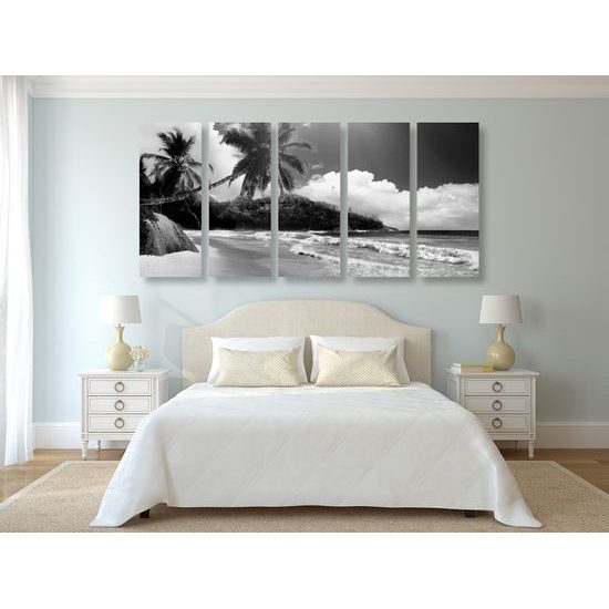 5-dielny obraz nádherné Seychely v čiernobielom prevedení