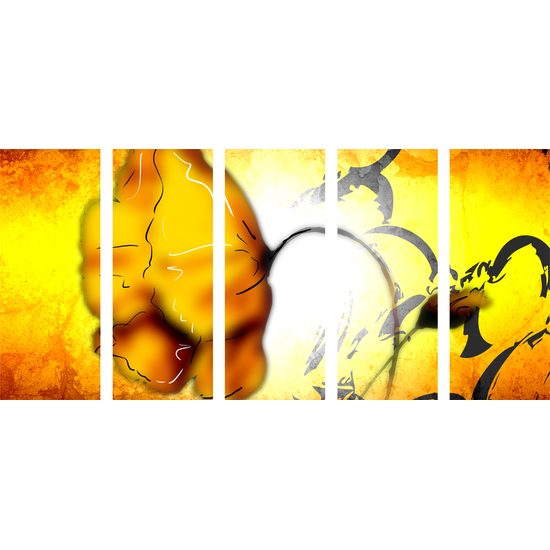 5-dielny obraz abstraktný oranžový kvet