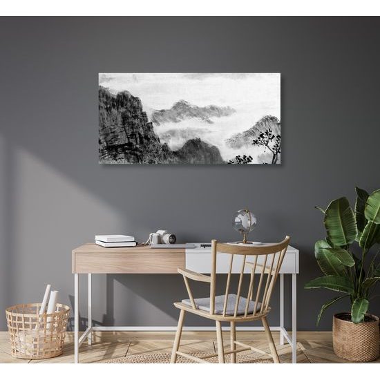 Obraz krásna maľba krajiny v čiernobielom prevedení