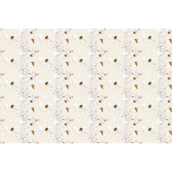 Samolepiaca tapeta vtáčiky v šípkových kríkoch na béžovom pozadí