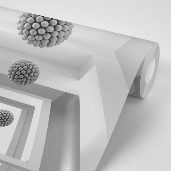 Samolepiaca tapeta nezvyčajný priestor s guličkami v čiernobielom prevedení