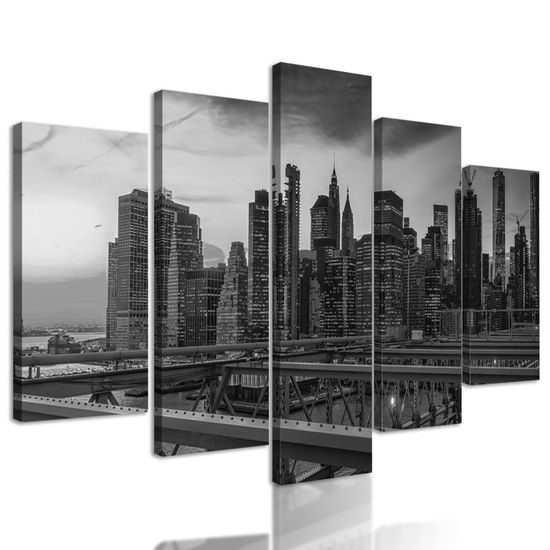 5-dielny obraz nočný New York v čiernobielom prevedení