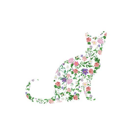 Obraz silueta mačky tvorená kvetinami