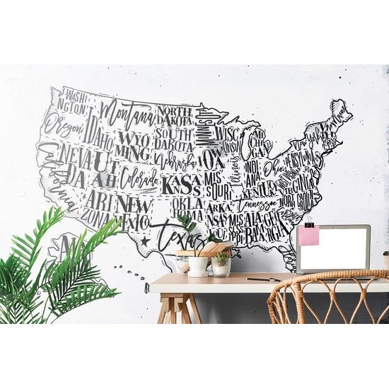 Samolepiaca tapeta zaujímavá mapa USA v čiernobielom prevedení