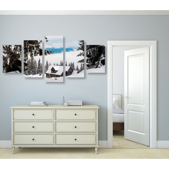 5-dielny obraz utulná chatka v strede lesa