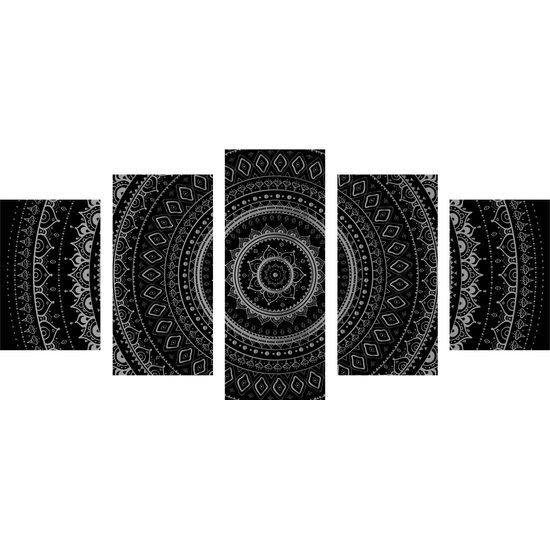 5-dielny obraz krásna čiernobiela Mandala