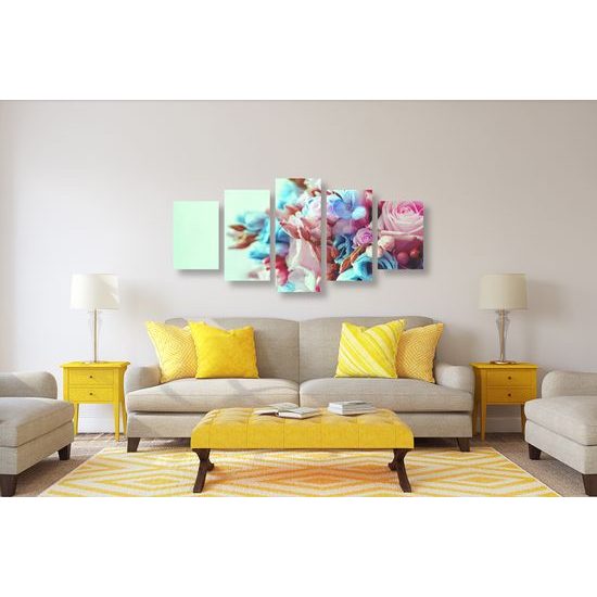 5-dielny obraz kytica ruží v pastelových farbách