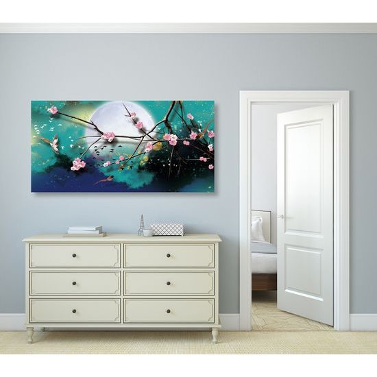 Obraz vtáčiky lietajúce za splnu mesiaca