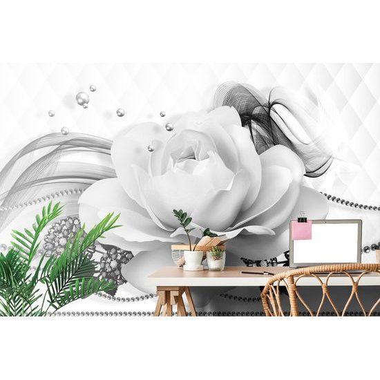 Samolepiaca tapeta čiernobiela pôvabná ruža v elegantnom prevedení