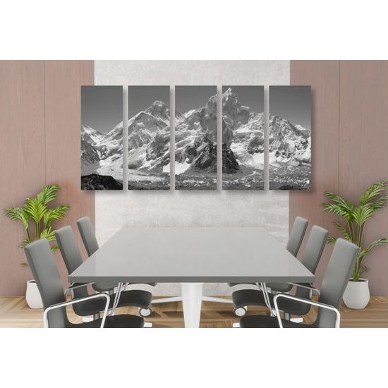 5-dielny obraz Alijašské hory v čiernobielom prevedení
