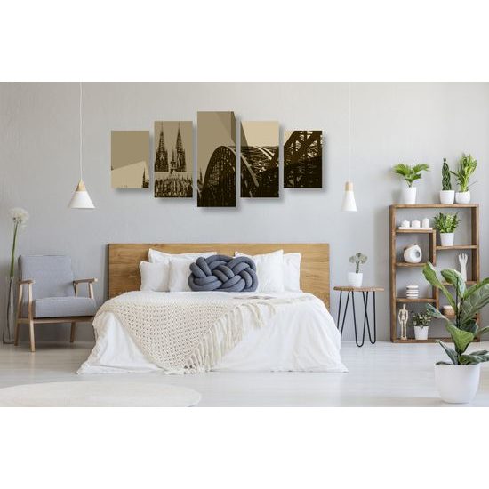 5-dielny obraz Kolínsky most v sépivom prevedení