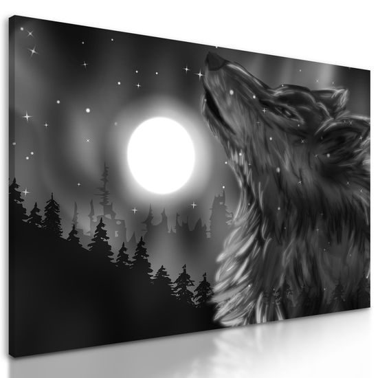 Obraz vytie vlka v čiernobielom prevedení