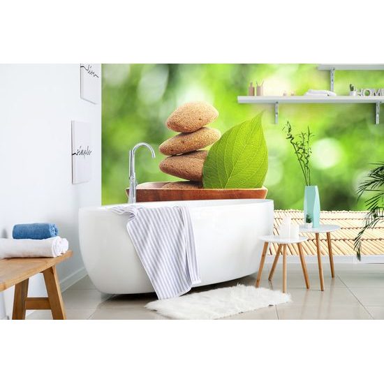 Jedinečná samolepiaca fototapeta miska so zen kameňmi