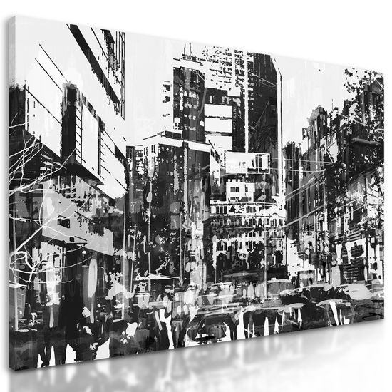 Obraz chaotické velkomesto v čiernobielom prevedení