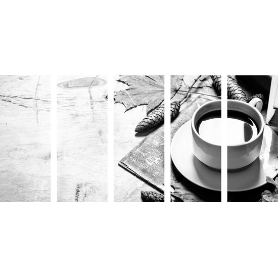 5-dielny obraz ranná káva v čiernobielom prevedení