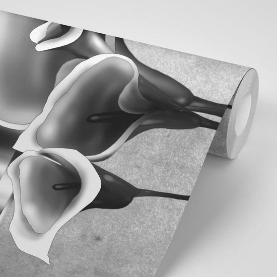 Samolepiaca tapeta pôvabné etno kvety kaly v čiernobielom prevedení