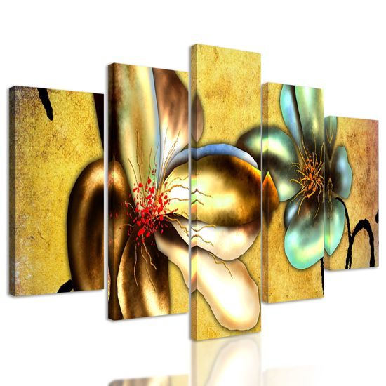 5-dielny obraz umelecké kvety vo vintage prevedení