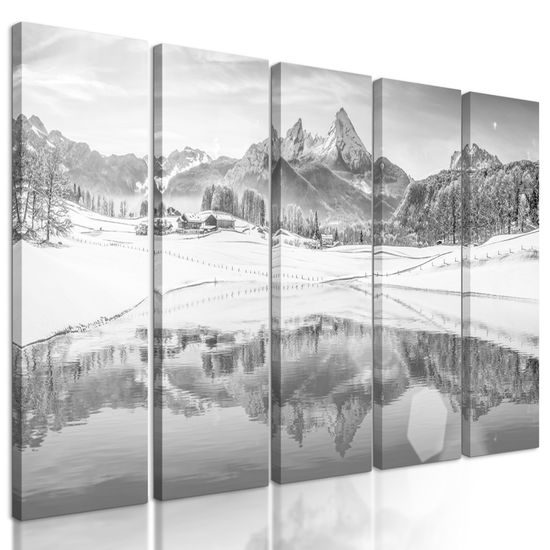 5-dielny obraz vysnená zimná krajinka v čiernobielom prevedení
