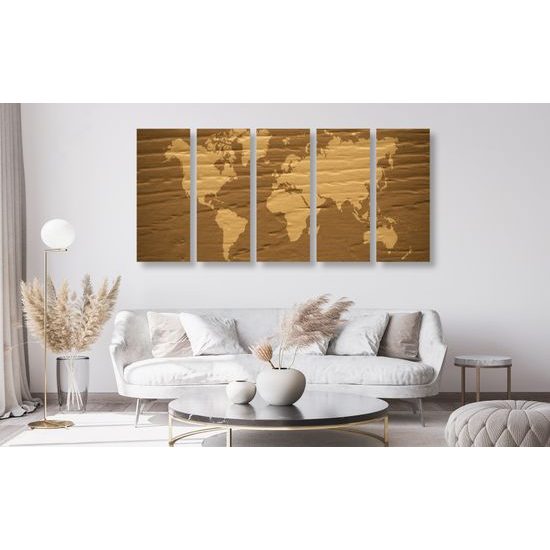 5-deilny obraz nádherná mapa sveta v hnedom prevedení