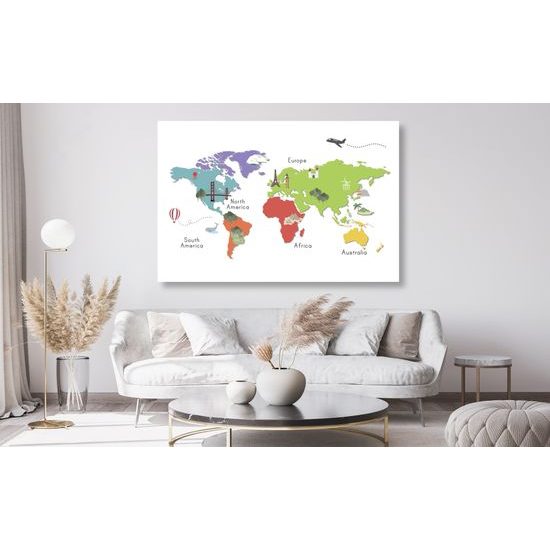 Obraz na korku minimalistcká mapa sveta