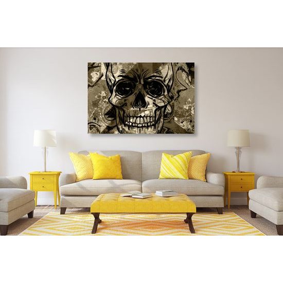 Obraz abstraktná lebka v sépiovom prevedení