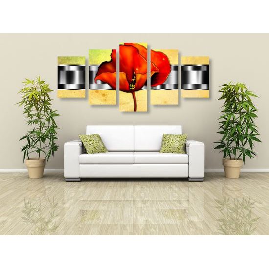 5-dielny obraz vintage vlčí mak