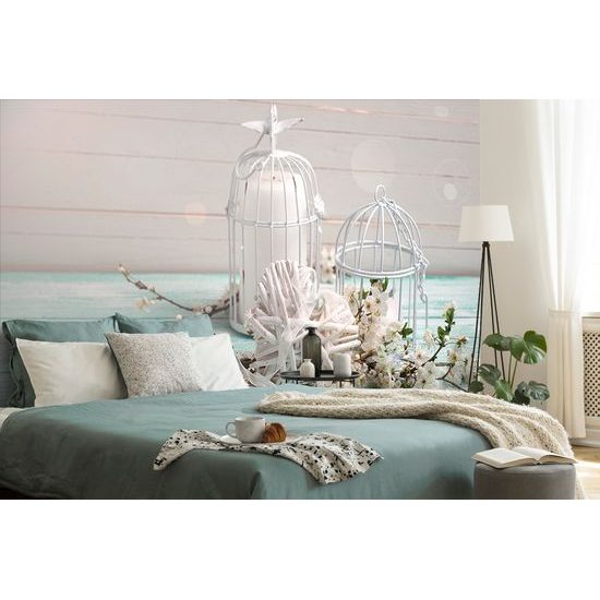 Jedinečná samolepiaca fototapeta biele lucerničky so srdcom