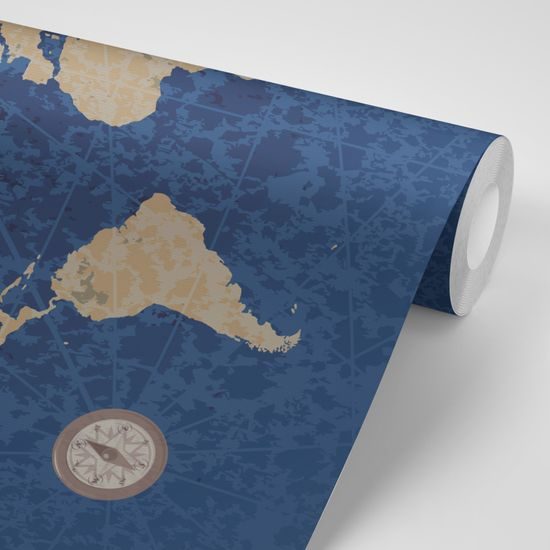 Samolepiaca tapeta vintage mapa sveta v modrom prevedení