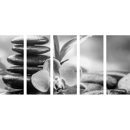 5-dielny obraz čiernobiele wellnes kamene v srdci prírody