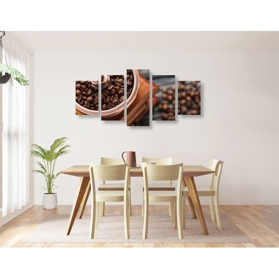 5-dielny obraz kvalitné zrnká kávy